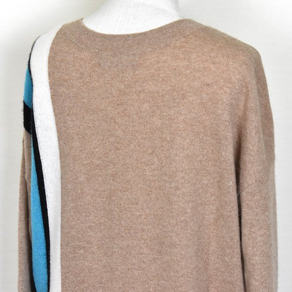 Charter Club Sweater M Cashmere Long Sleeve Crew Neck Tan Blue - Picture 5 of 6